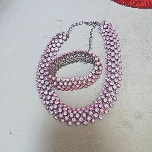 Pink Crystal Necklace/Bracelet Set